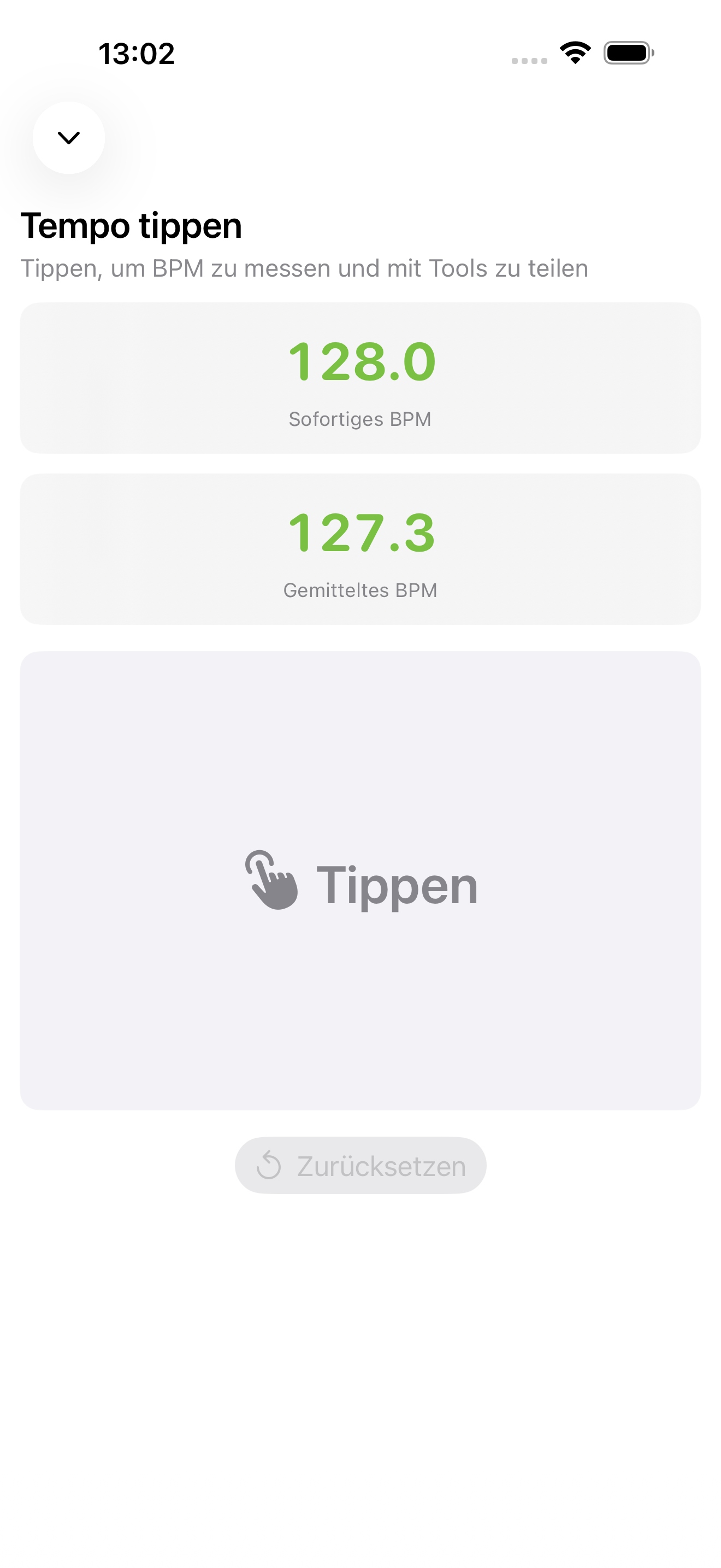Tempo-Presets auf iPhone